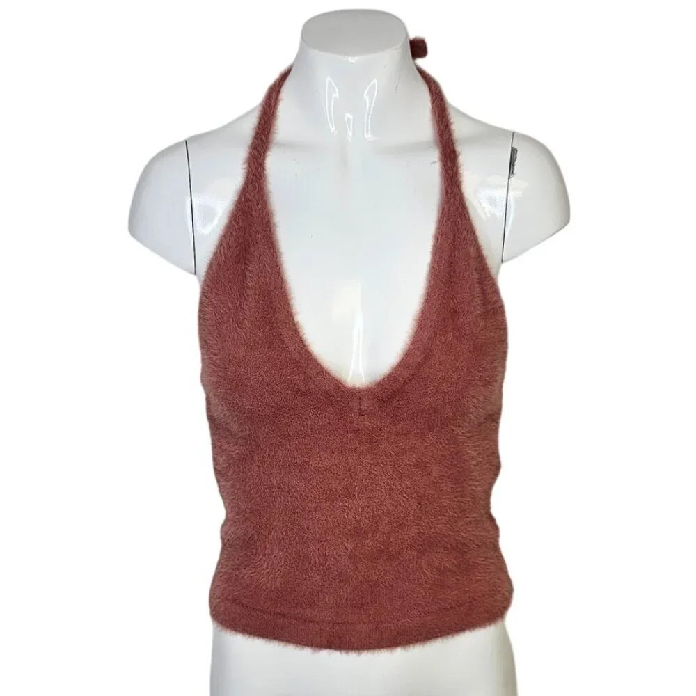 Gymshark x Whitney Simmons Eyelash Halter Neck Fluffy Top Size Small Furry Soft